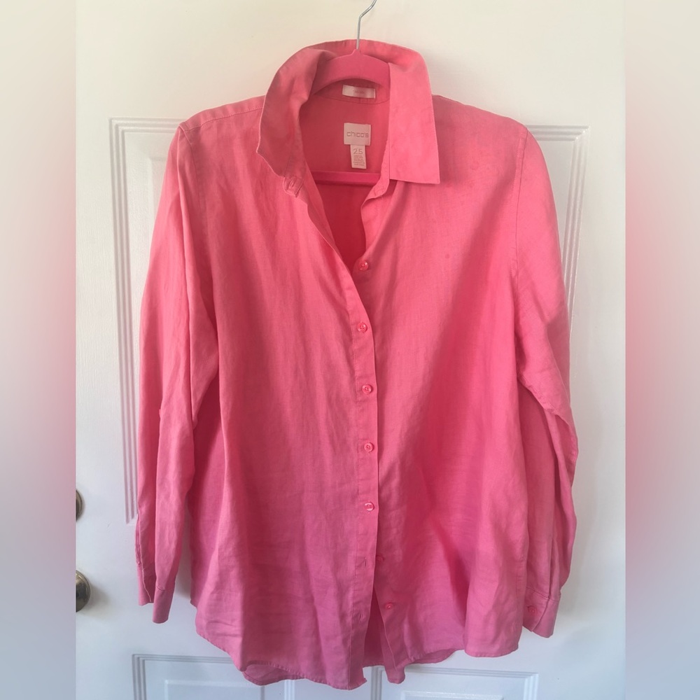Chico's Pink Linen Button-Up Women's Top